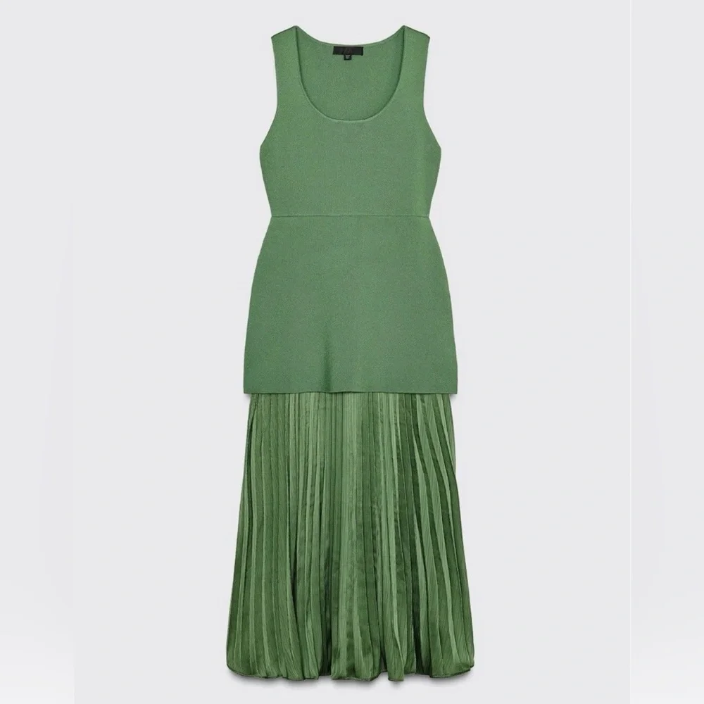 Zara Green Sleeveless Pleated Knit Combination Dress Size L NWT Bloggers’ Fav! - Picture 7 of 16